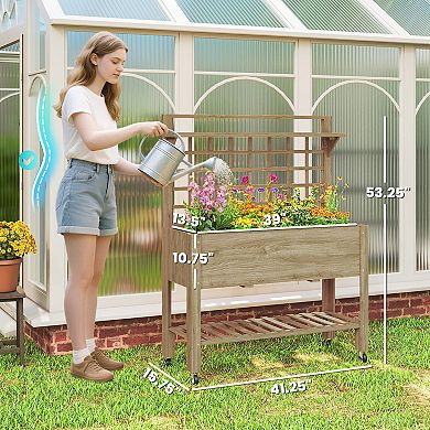 Outsunny 41inch Raised Garden Bed with Wheels, Trellis, Storage Shelves