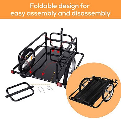 Folding Bicycle Cargo Storage Cart And Luggage Trailer With Hitch - Black