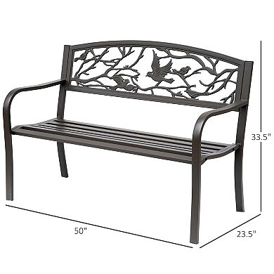 Outsunny 50" Cast Iron Vintage Animal Pattern Garden Patio Bench Deck Loveseat