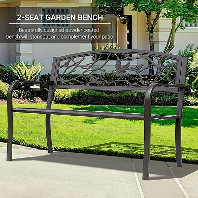 Outsunny 50" Cast Iron Vintage Animal Pattern Garden Patio Bench Deck Loveseat