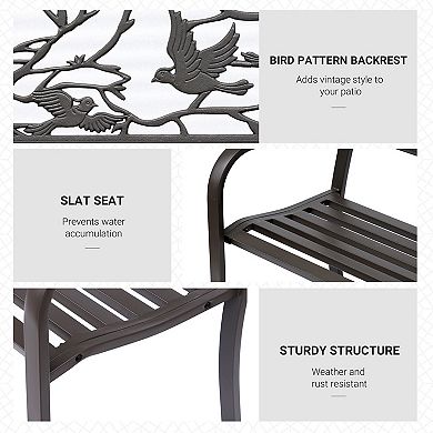 Outsunny 50" Cast Iron Vintage Animal Pattern Garden Patio Bench Deck Loveseat