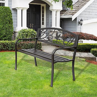 Outsunny 50" Cast Iron Vintage Animal Pattern Garden Patio Bench Deck Loveseat