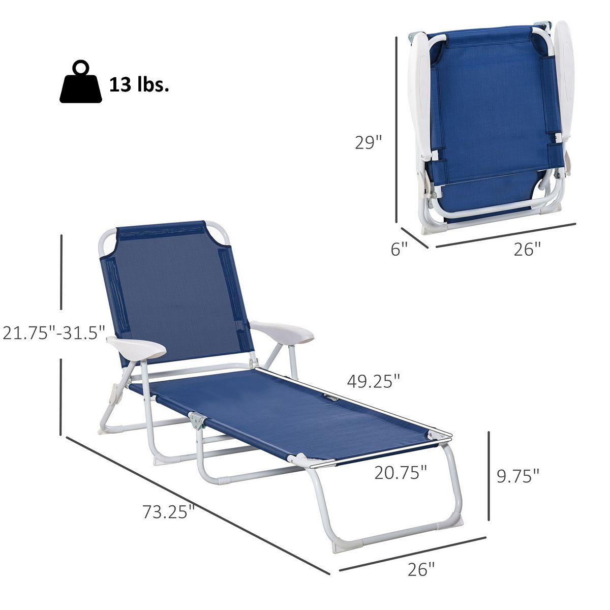Adjustable folding chaise lounge chair dimensions 4-position
