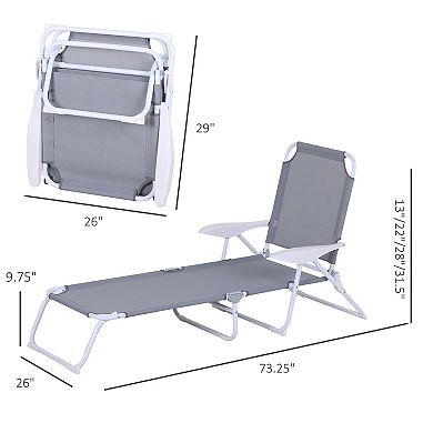 Folding Sun Beach Lounger Garden Reclining Lounge Chair With 4-level Backrest