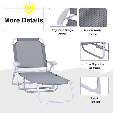 Folding Sun Beach Lounger Garden Reclining Lounge Chair With 4-level Backrest