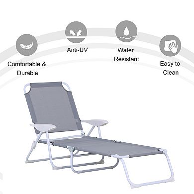 Folding Sun Beach Lounger Garden Reclining Lounge Chair With 4-level Backrest