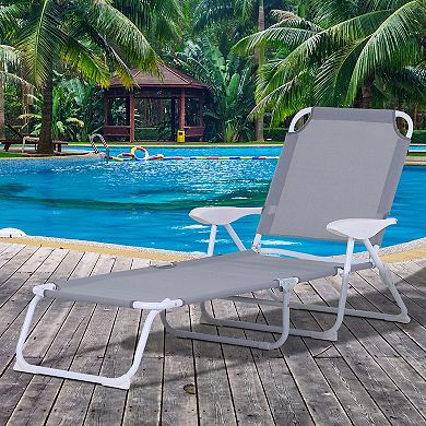 Folding Sun Beach Lounger Garden Reclining Lounge Chair With 4-level Backrest