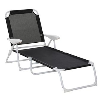 Folding Sun Beach Lounger Garden Reclining Lounge Chair With 4-level Backrest