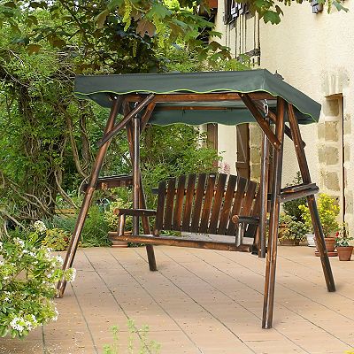2-person Patio Swing Chair Hanging Wooden Porch Bench W