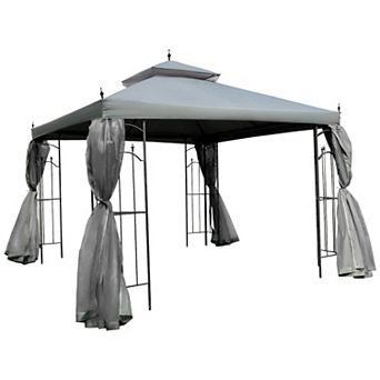 Gazebo 10' X 10' Steel Outdoor Garden Gazebo With Mesh Curtains - Grey