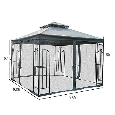 Gazebo 10' X 10' Steel Outdoor Garden Gazebo With Mesh Curtains - Grey