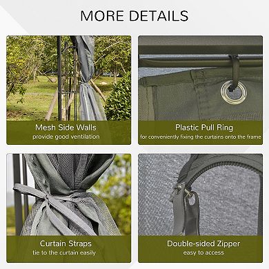 Gazebo 10' X 10' Steel Outdoor Garden Gazebo With Mesh Curtains - Grey