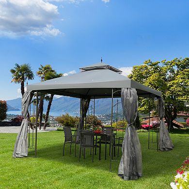 Gazebo 10' X 10' Steel Outdoor Garden Gazebo With Mesh Curtains - Grey
