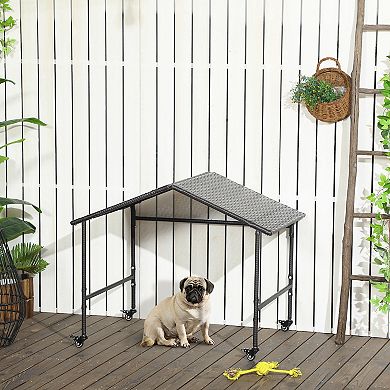 Pawhut Wicker Dog Shelter With Wheels For Small And Medium Sized Dogs