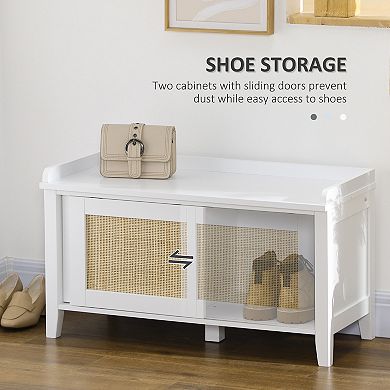Small Shoe Bench With Storage Boho Entryway Bench With Shoe Cabinets White