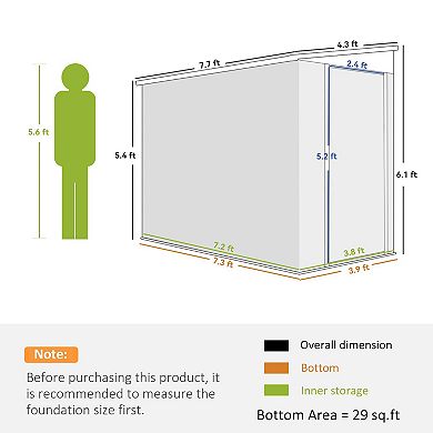 Outsunny 4ft x 7.7' Storage Shed, Galvanized, Locking