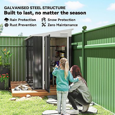 Outsunny 4ft x 7.7' Storage Shed, Galvanized, Locking