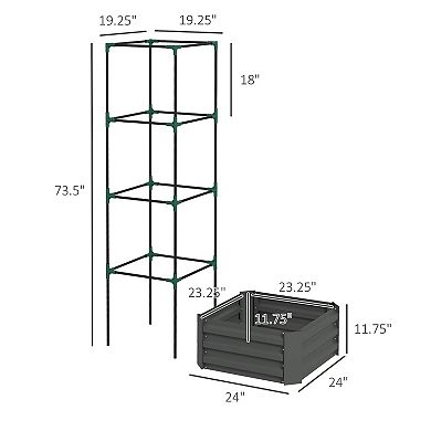 Galvanised Raised Garden Bed With Tomato Cage, Open Bottom, Green