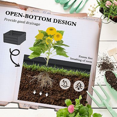 Outsunny Galvanized Raised Garden Bed w/ Tomato Cage,