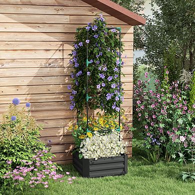 Galvanised Raised Garden Bed With Tomato Cage, Open Bottom, Green