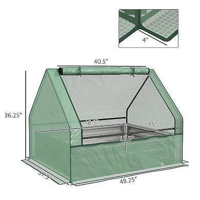 Outsunny Raised Garden Bed With Small Greenhouse, Green And Silver