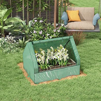 Outsunny Raised Garden Bed With Small Greenhouse, Green And Silver