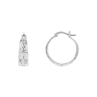 PRIMROSE Silver Tone Polished Flower Filigree Hoop Earrings