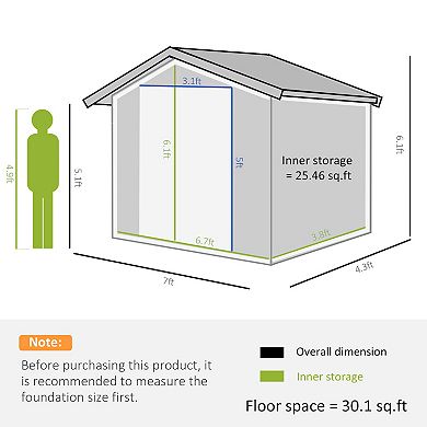 7' X 4' Outdoor Steel Tool Garden Shed Organizer W/ 2 Sliding Doors, Dark Grey
