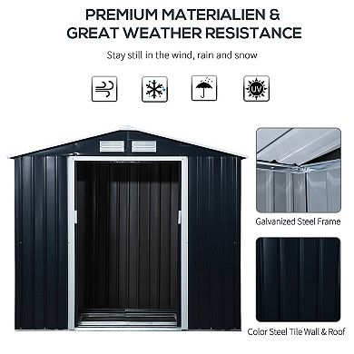 7' X 4' Outdoor Steel Tool Garden Shed Organizer W/ 2 Sliding Doors, Dark Grey