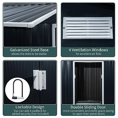 7' X 4' Outdoor Steel Tool Garden Shed Organizer W/ 2 Sliding Doors, Dark Grey
