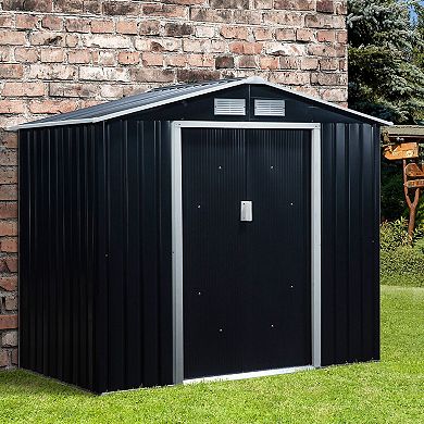 7' X 4' Outdoor Steel Tool Garden Shed Organizer W/ 2 Sliding Doors, Dark Grey