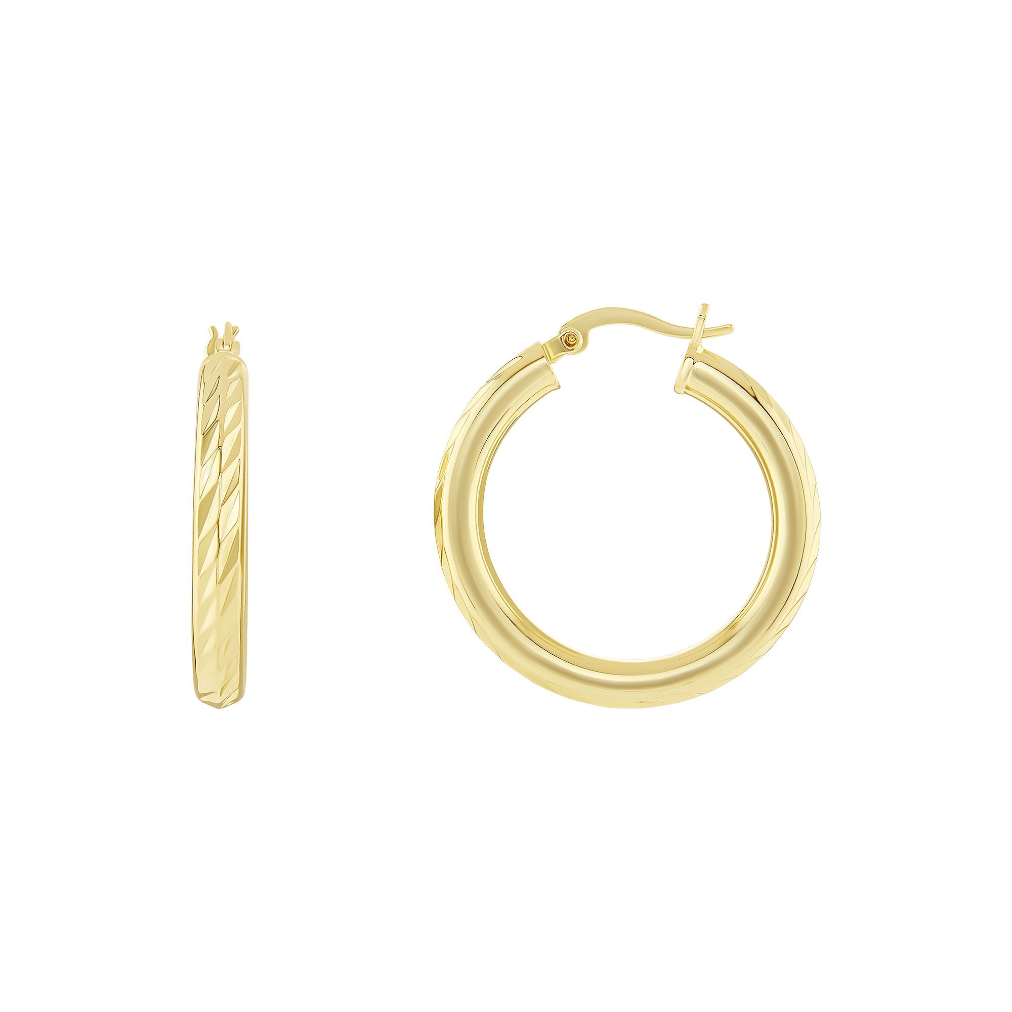 PRIMROSE Textured Hoop Earrings, Womens, Size: 30MM, Gold Tone