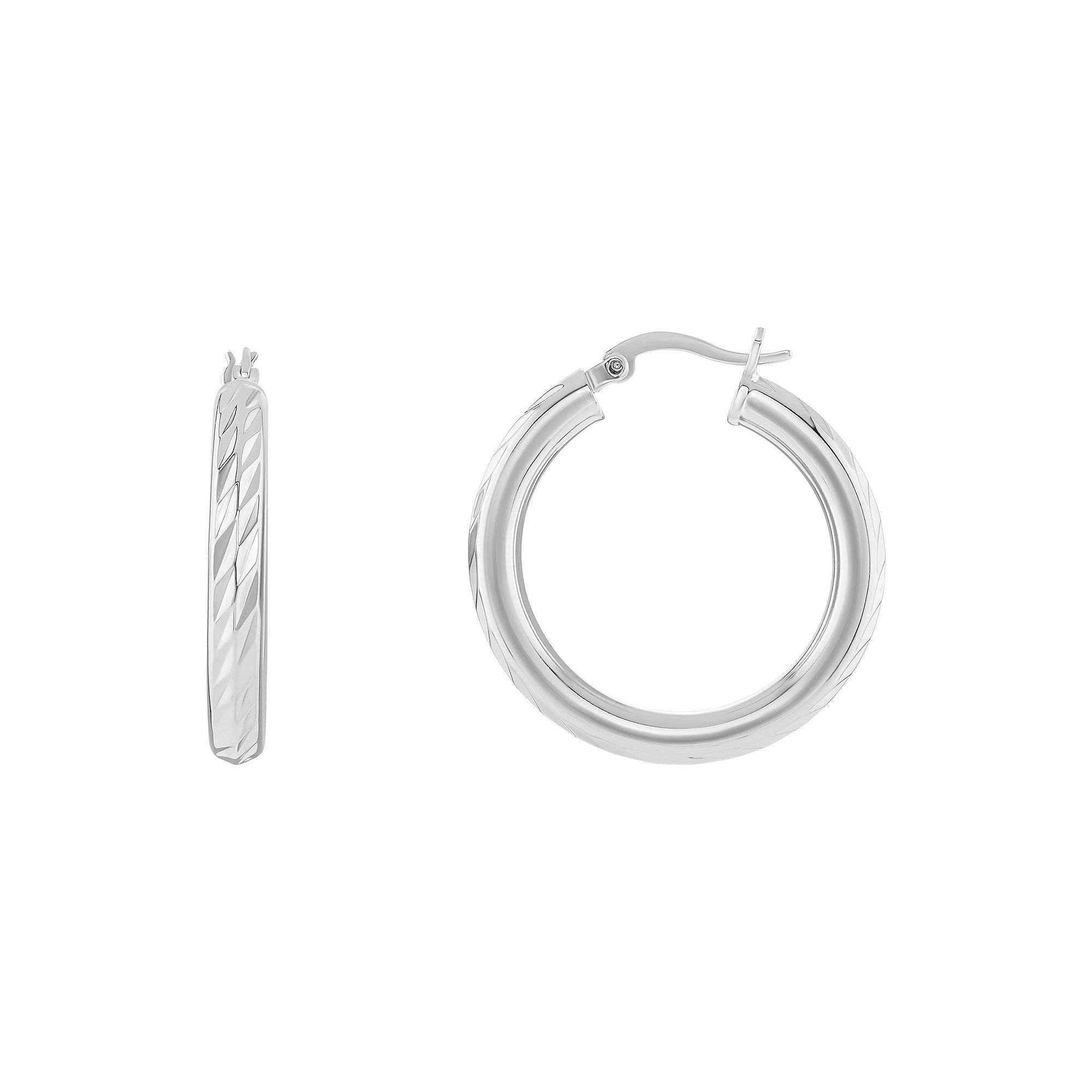 PRIMROSE Textured Hoop Earrings, Womens, Size: 30MM, Silver Tone