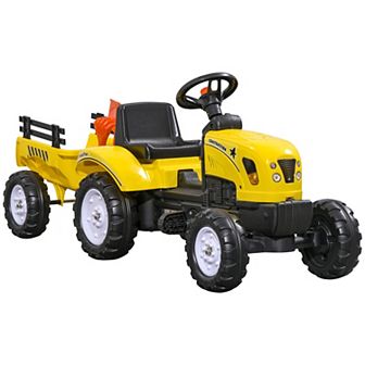 Aosom Ride On Pull Tractor With Back Trailer, Shovel & Rake For 3 Year Old