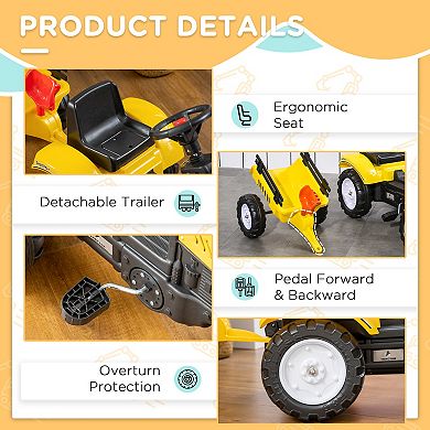 Aosom Ride On Pull Tractor With Back Trailer, Shovel & Rake For 3 Year Old