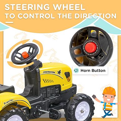 Aosom Ride On Pull Tractor With Back Trailer, Shovel & Rake For 3 Year Old