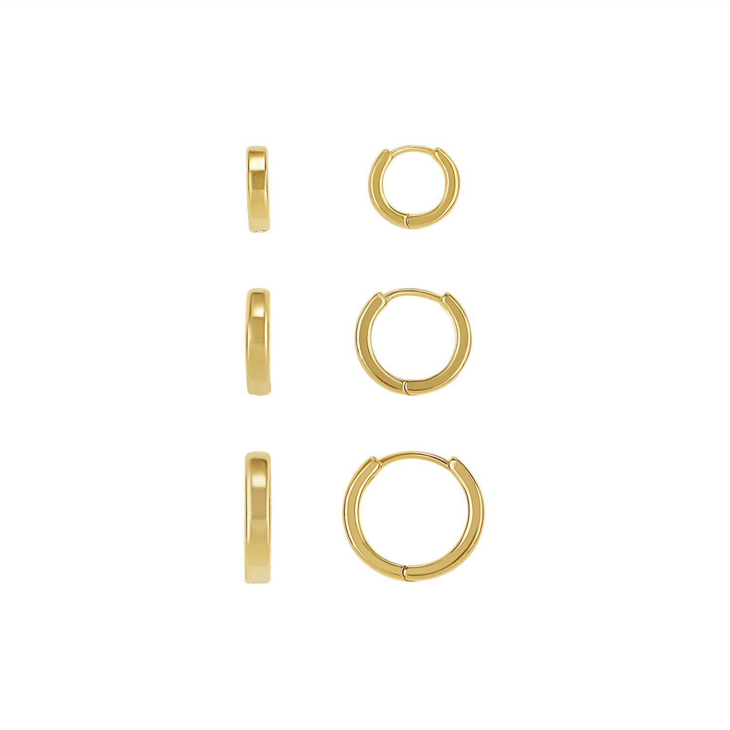 PRIMROSE 3-Pair Polished Hoop Earring Set - Gold Tone