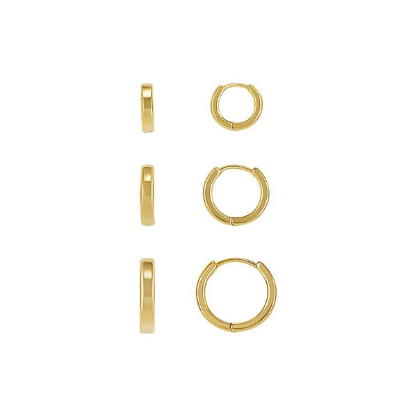 PRIMROSE 3-Pair Polished Hoop Earring Set - Gold Tone