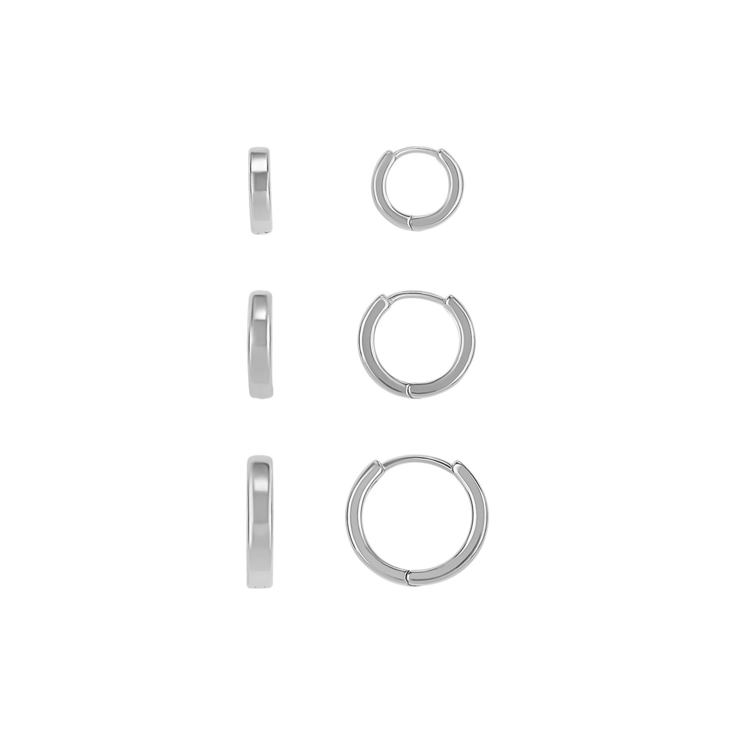 PRIMROSE 3-Pair Polished Hoop Earring Set - Silver Tone