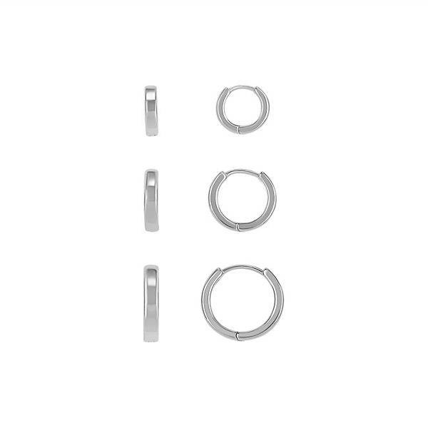 PRIMROSE 3-Pair Polished Hoop Earring Set - Silver Tone