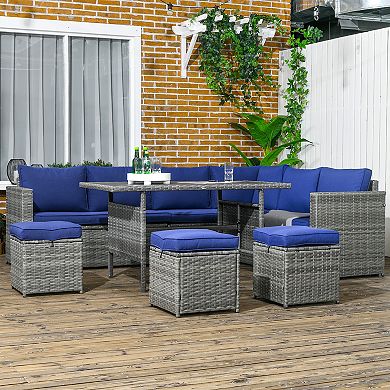Outsunny Wicker Furniture Set, Cushioned Sofa Seat W/ Storage Function