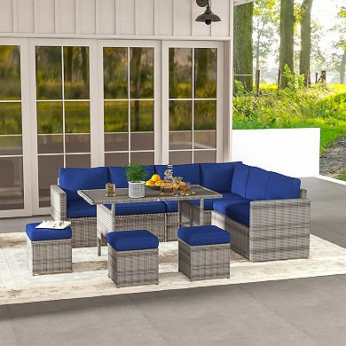 Outsunny Wicker Furniture Set, Cushioned Sofa Seat W/ Storage Function