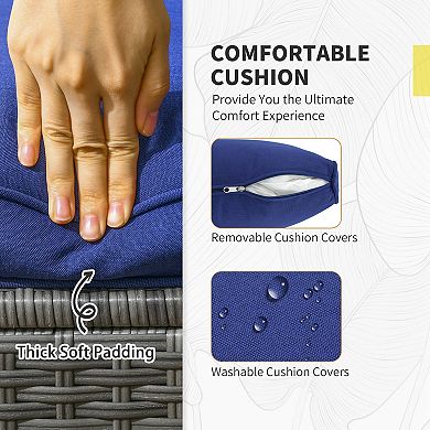 Outsunny Wicker Furniture Set, Sectional Sofa w/ Loveseats & Chairs, Blue