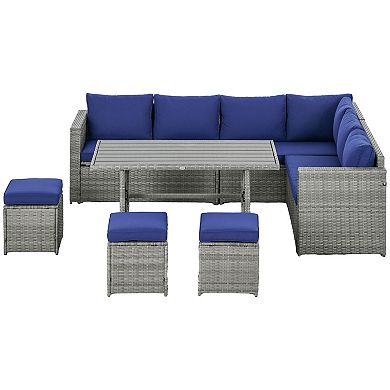 Outsunny Wicker Furniture Set, Cushioned Sofa Seat W/ Storage Function