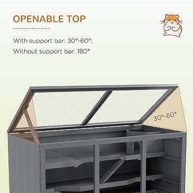 Pawhut Large Wooden Hamster Cage W/ Hut, Small Animal Habitat, Gray