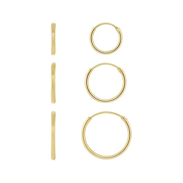 PRIMROSE 12 mm, 15 mm, & 18 mm Endless Hoop Earrings Trio - Gold Tone