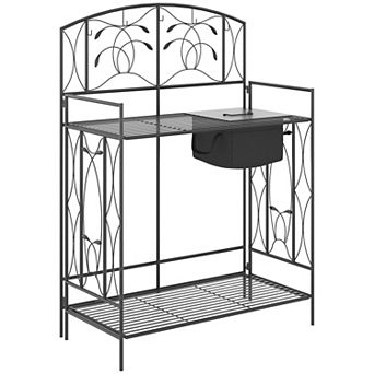 Garden Metal Potting Table Planting Bench Outdoor W/ Bag, Hook