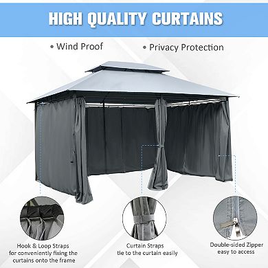 10'x13' Outdoor 2-tier Vented Canopy Steel Gazebo Bbq Party Tent Shelter Shade