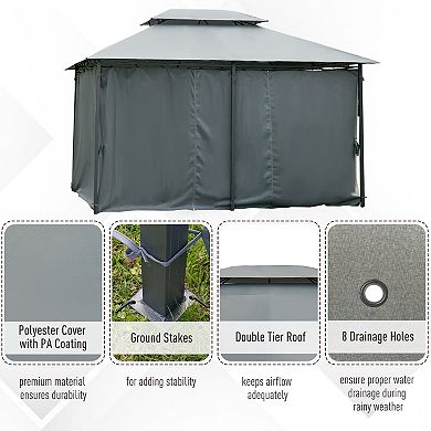 10'x13' Outdoor 2-tier Vented Canopy Steel Gazebo Bbq Party Tent Shelter Shade