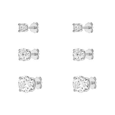 PRIMROSE 3-Pair Cubic Zirconia Stud Earring Set